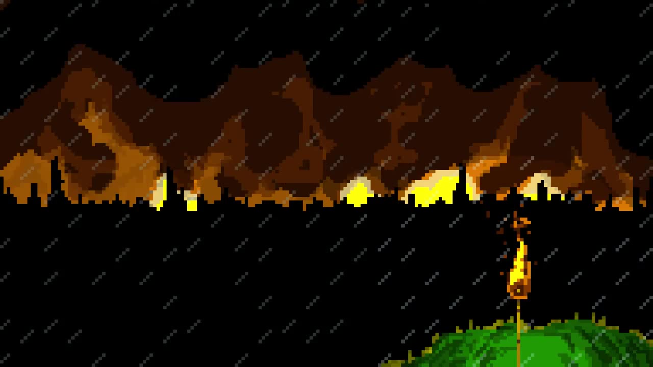 Пиксельный горящий город