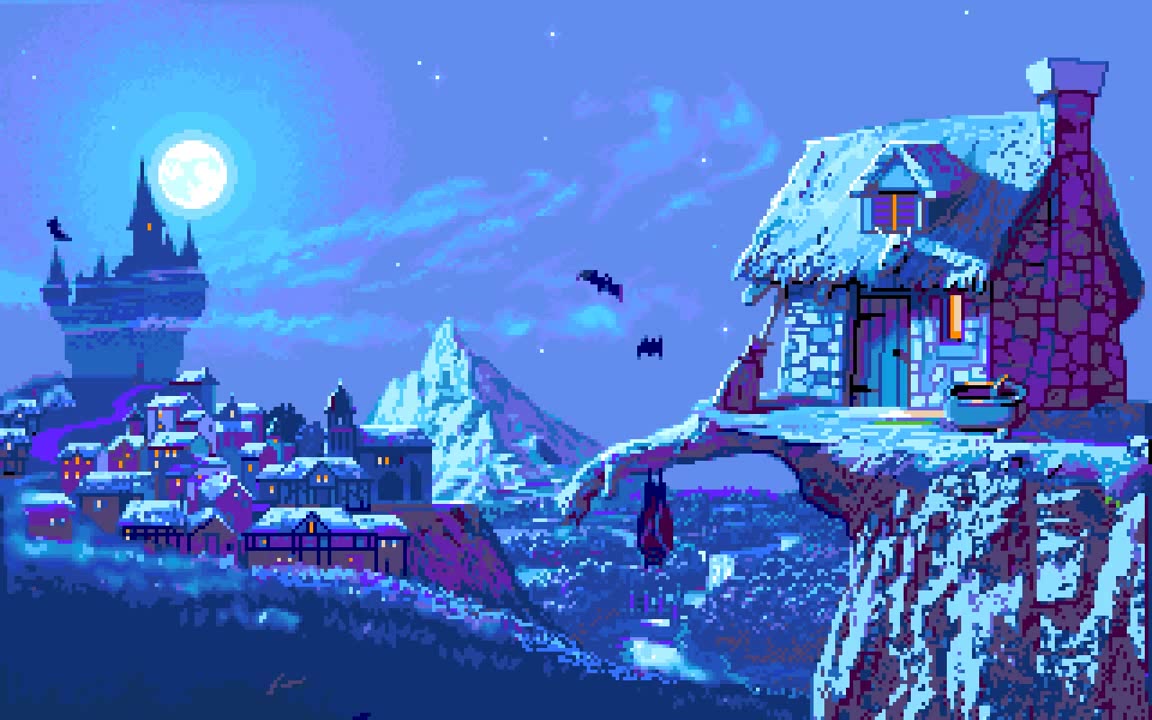 Пиксельный пейзаж зима