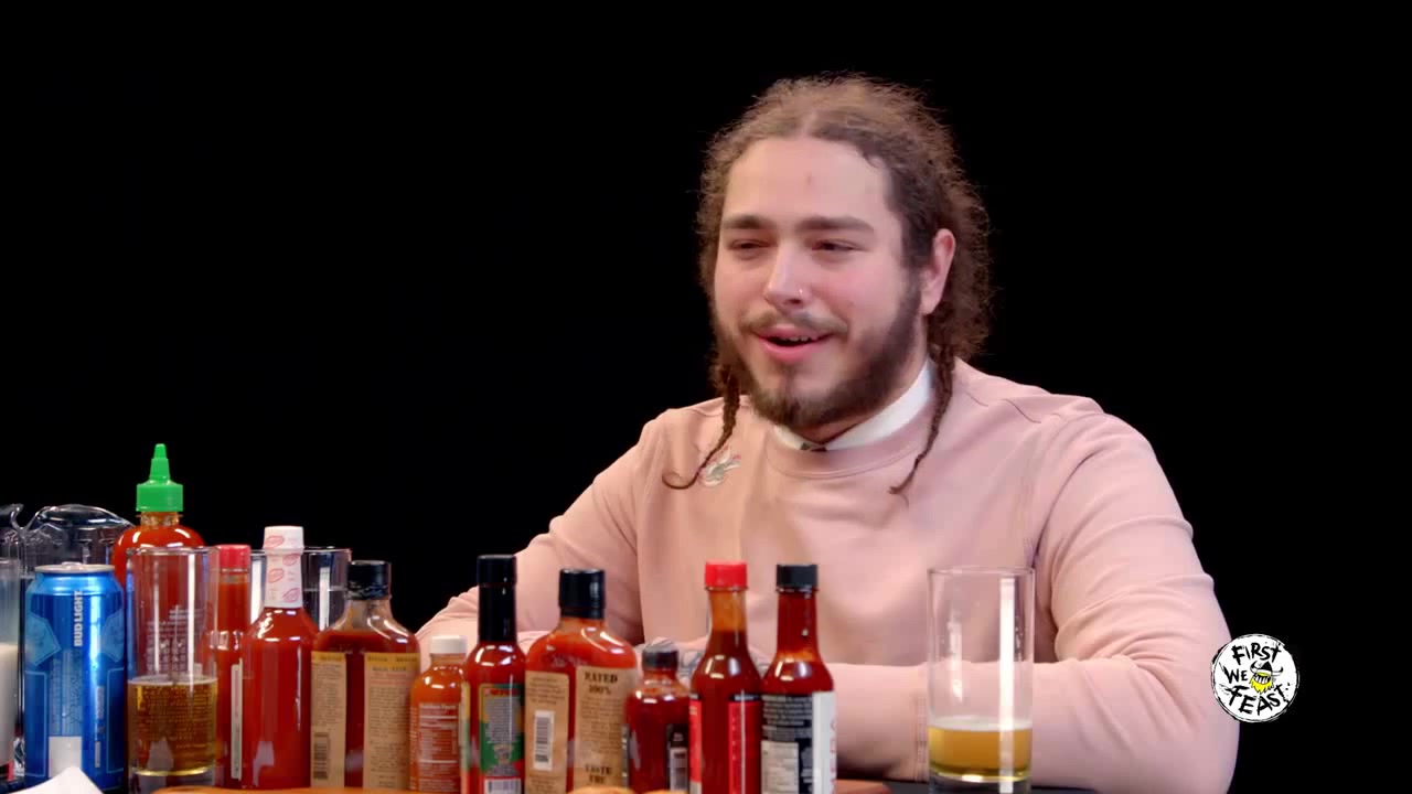 Post Malone Sauces on Everyone While Eating Spicy Wings Hot Ones Coub The Biggest Video