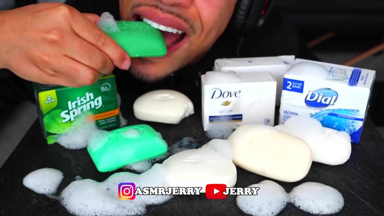 ASMR EATING EDIBLE SOAP BAR AND BUBBLES *FAKE* SATISFYING CRUNCHING ...