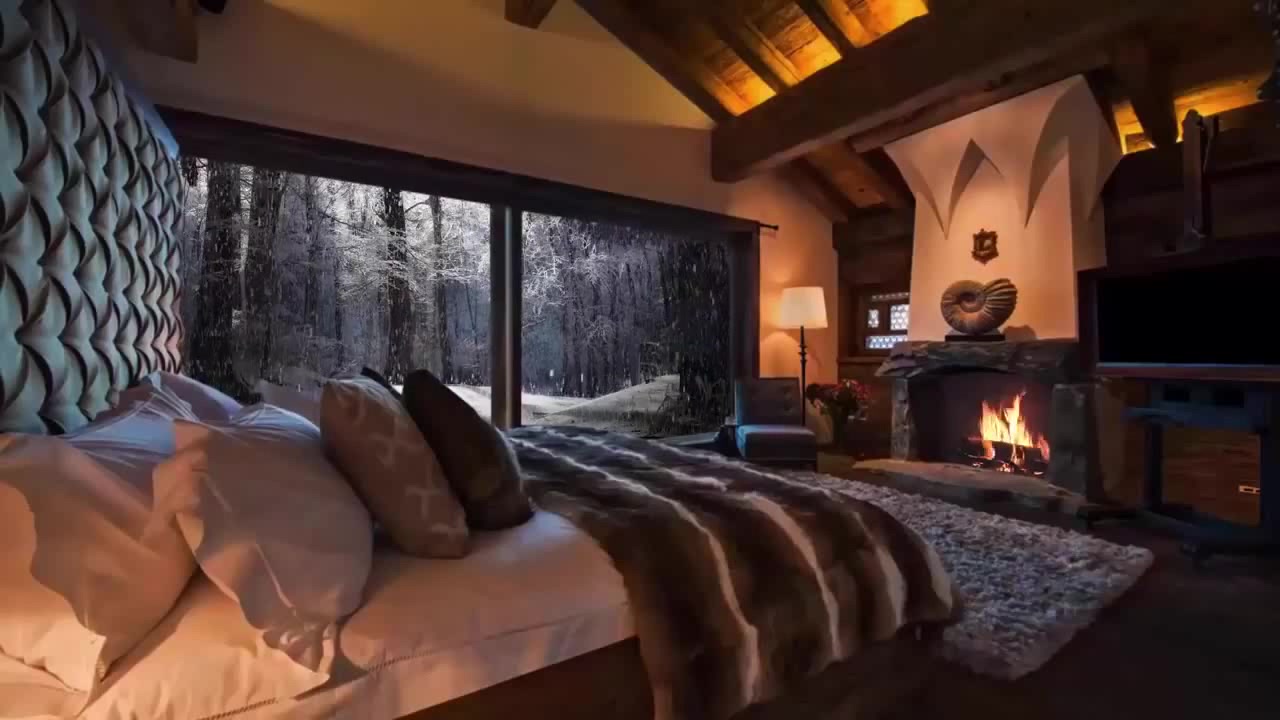 спальня с видом на горы