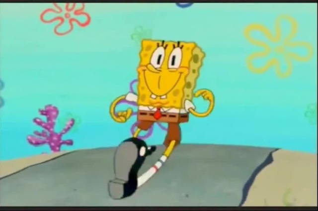 spongebob walking to work