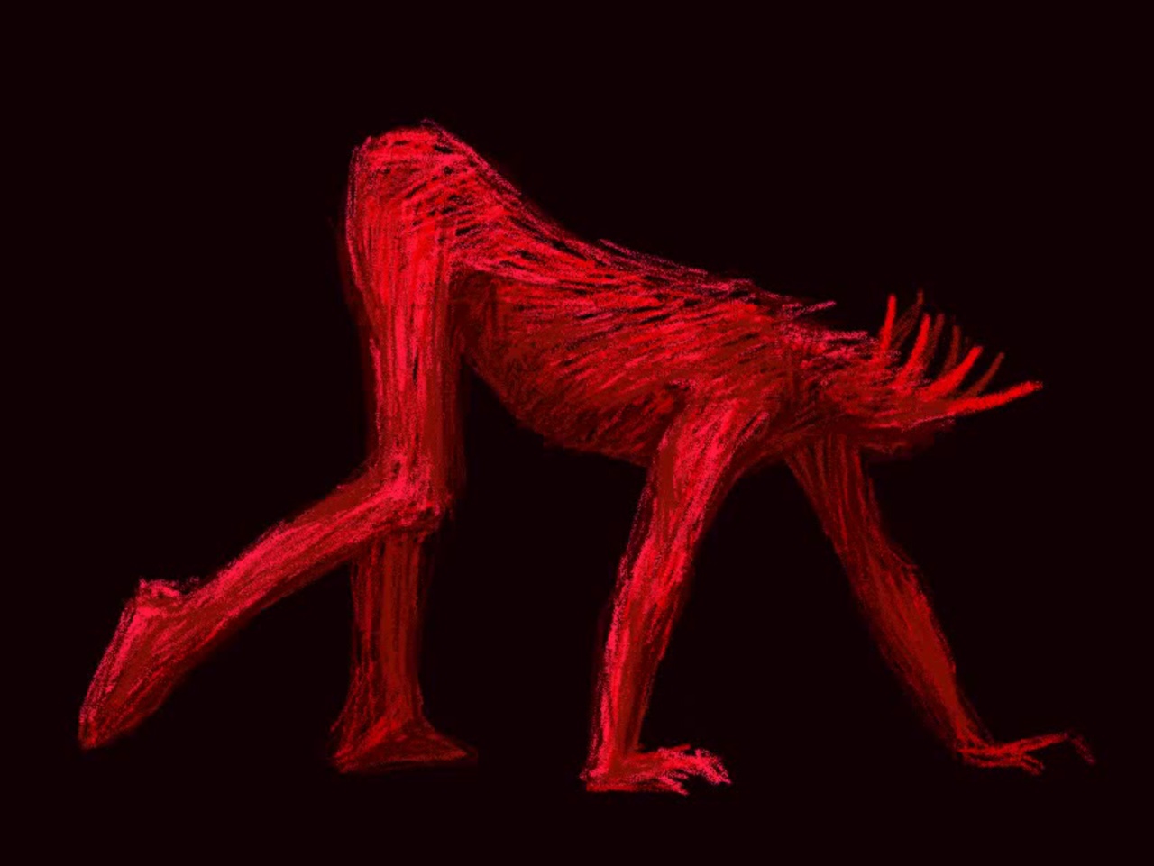 Страшное чудовище на Красном фоне